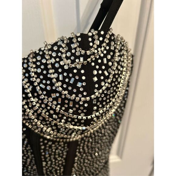 Fashion Nova mini dress rhinestones and mini diamonds sexy black dress size L - Picture 9 of 9
